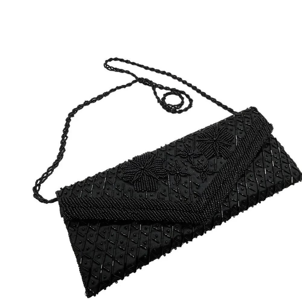 Beaded Clutch Purse Retro Evening Bag Vintage Black Opera Prom Wedding Formal